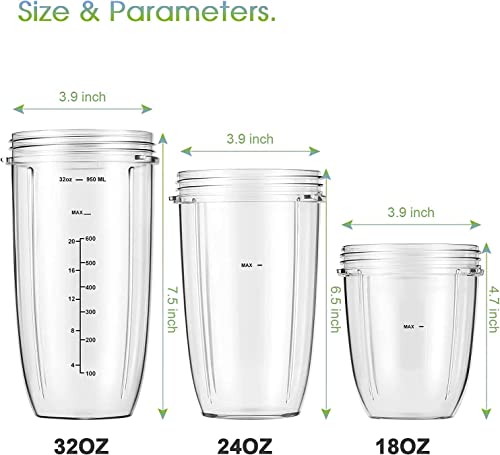 MEET JUICE 32oz Replacement Cups with Flip-Top Lids & Gaskets for NutriBullet 600W/900W