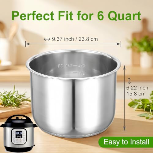 Zieaolk 6 Quart Stainless Steel Inner Pot for Instant Pot DUO/LUX/Ultra Replacement