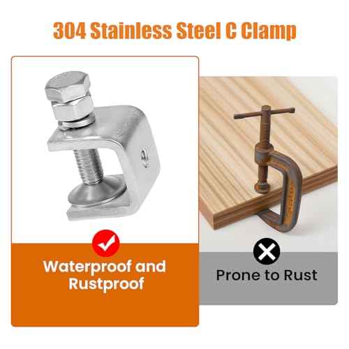 0.8 Inch C Clamps, 6 Pack 304 Stainless Steel C Clamps for Woodworking and Welding,Stable Wide Jaw Opening Tiger Clamp for Construction Household Mount(21mm)