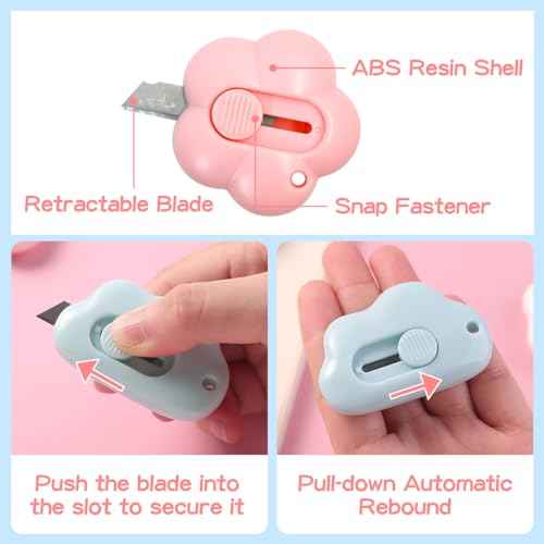 6 Pack Mini Box Cutter, Cute Letter Opener, Small Utility Knives, Box Cutter Retractable Paper Package Slice Safety, Aesthetic Office Supplies Stationary for Women Girls, Cloud and Flower Shape