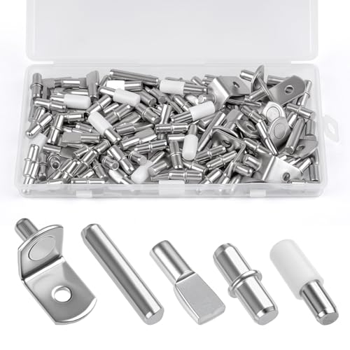 Okxiri Silver 124-Piece Shelf Pegs Kit with 5 Styles for Cabinets & Shelves