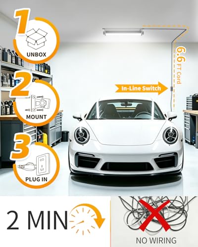 YAYIT 40W LED Shop Lights 5400LM 6000K Daylight, 2 Pack, Plug-in Garage Light with Adjustable Bracket