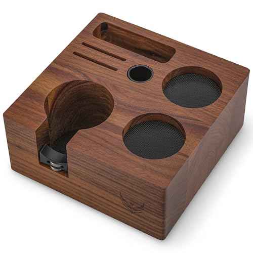 54mm Espresso Tamping Station V3 Walnut Portafilter Holder Espresso Organizer for Breville Machines with Tamper Holder, Distributor Slot, and Multi Accessory Storage