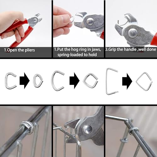270 Pcs of 3 Sizes Galvanized Hog Rings Assortment Kit and One Piece Professional Pliers Widely for Bungee Animal Pet Cages Bagging Meat and Sausage Casing Fencing Furniture Upholstery