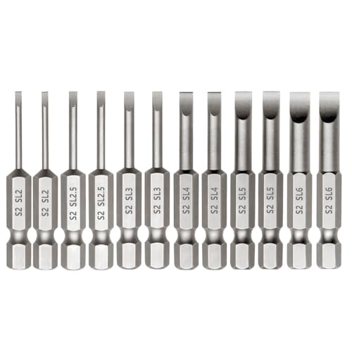 12 Pieces Magnetic Slotted Screwdriver Bit Set, 1/4 Inch Hex Shank Flat Head Drill Bits Insert Bits 2 Inch Length, SL2/2.5/3/4/5/6 Impact Driver Bit for Power Drilling, Set of 2