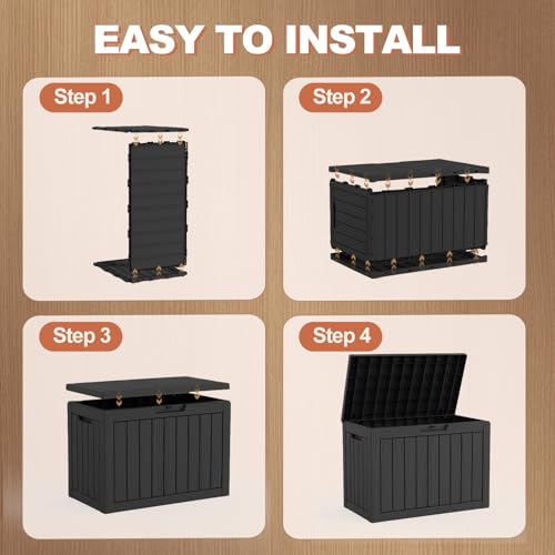 EFU 60 Gallon Waterproof Outdoor Storage Box Black - Weatherproof Resin Deck Bin
