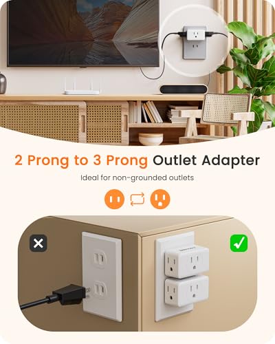 LENCENT 2 Pack 2 Prong to 3 Prong Outlet Adapter Wall Plug Extender
