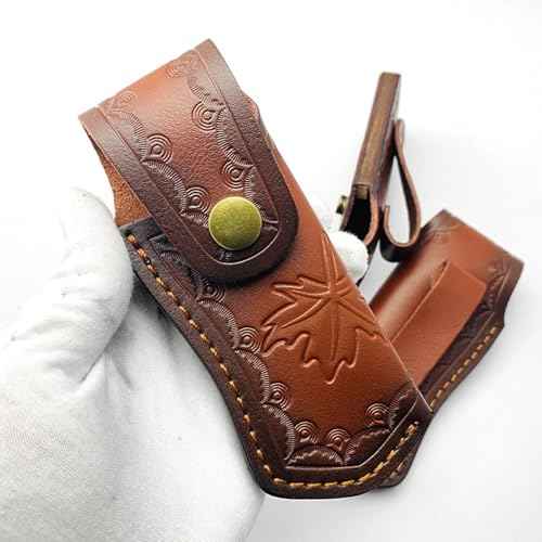 Leather Knife Sheath,Carry Snap Case for Pocket Folding Knife Pouch EDC Holster Belt Loop Brown Outdoor Hunting Camping Gift 4.33" Durability