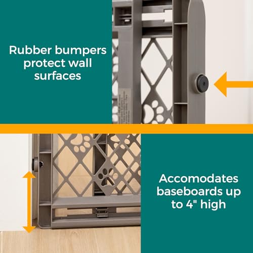 MYPET Paws Portable Pet Gate - Fieldstone Gray, 26-40" Expandable, No Tools Needed, Durable Dog Gate for Doorways, Made in USA