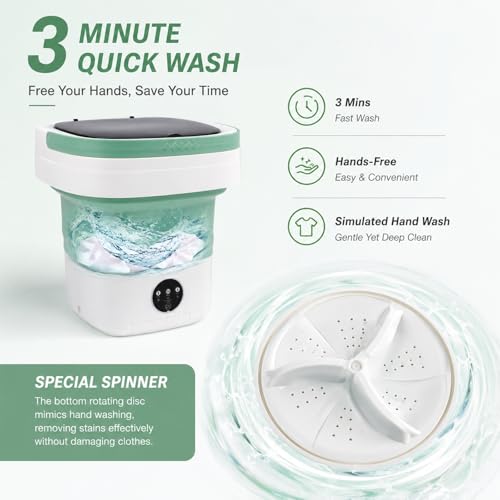 PXNTLA Green Portable Foldable 16L Mini Washing Machine with 3 Modes