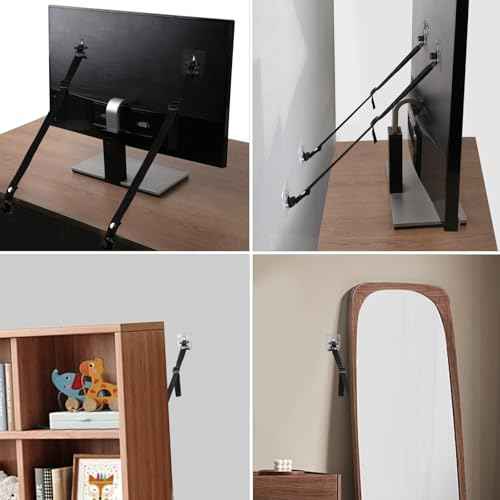 4 Packs TV Adjustable Safety Straps, No Drill Adhesive Anti Tip Furniture Anchors for Baby Proofing, Earthquake Straps Flat Screens to Wall,Stand Or Desk,Cabinet