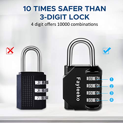 Fayleeko 4-Digit Combination Padlocks 2 Pack for Gym, Locker, Toolbox, Fence, Storage - Black