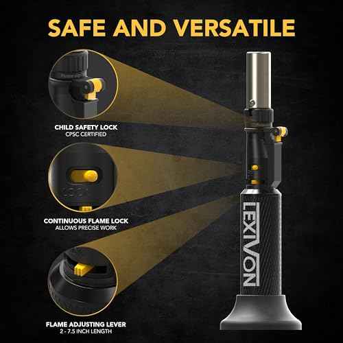LEXIVON Butane Blow Torch, Refillable Upright Lighter with Adjustable Flame and Pro-Grade Aluminum Tank | Ideal for Soldering and Kitchen Tasks (LX-760)
