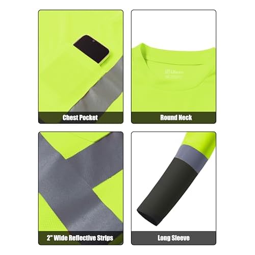 Ubon Hi Vis Shirts for Men, Safety Shirts Long Sleeve High Visibility Reflective Construction Shirts for Work 3-Pack