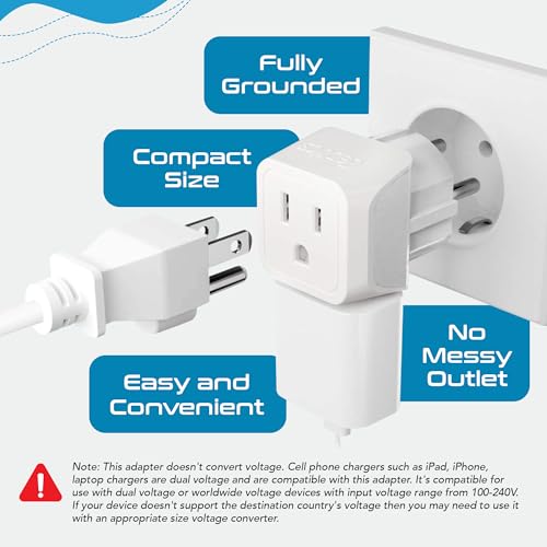 Ceptics White Denmark Travel Adapter Plug with Dual US Input - Compact & Safe (3 Pack)