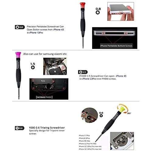 21-Piece Set Opening Pry Tool Screwdriver Set Multiple Functions Repair Tool Kit with Phillips Pentalobe Flat Triangle Head Suitable for Repairing iPhones iPad Laptop