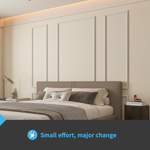 Art3d White Pre-Cut Wall Molding Set - Ready-to-Assemble Decorative Panels, 3 Top & 3 Bottom, Style 1