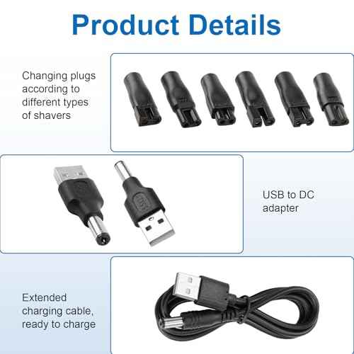 8 Pcs Power Cord 5V Replacement Charger USB Adapter Cable Set Compatible with Trimmers Shavers, Clippers HQ8505 and More, with 7 Adapters Suitable for Desk Lamps, Purifiers, Beauty Instruments