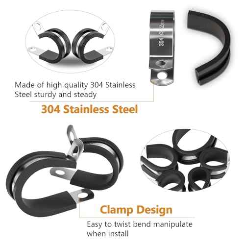 7Sizes 304 Stainless Steel Cable Clamps Assortment Kit 1/4" 5/16" 3/8" 1/2" 5/8" 3/4" 1" Cushion Cable Clamp Rubber Coated Wire Clip Pipe Clamp