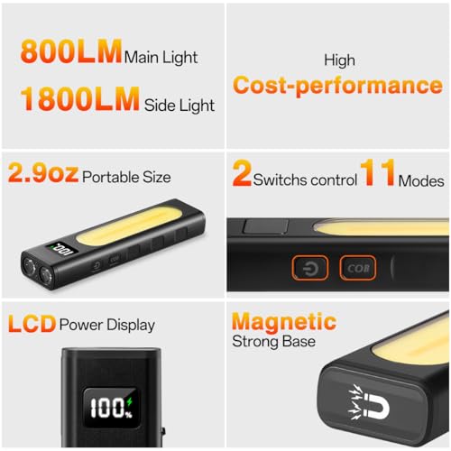 Huccbs 2-Pack Rechargeable LED Flashlights 1800 Lumens with Magnetic Base, Waterproof Work Light