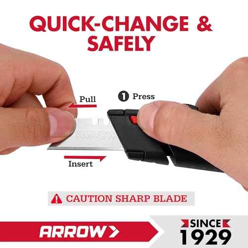 ARROW Retractable Box Cutter, Quick Change Utility Knife with Blade Storage Design, Heavy Duty Aluminum Razor Knife, Twine Cutter, 3 Extra SK2 Blades Included