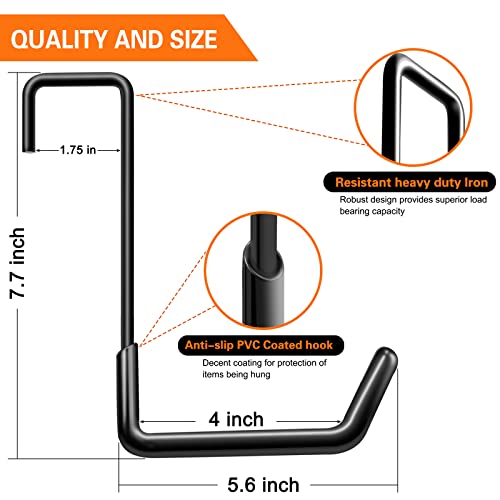 HUPBIPY Black Rafter Hook Hanger Set for Garage & Home Organization - Heavy Duty Steel, Non-Slip Coating, 6 Pack