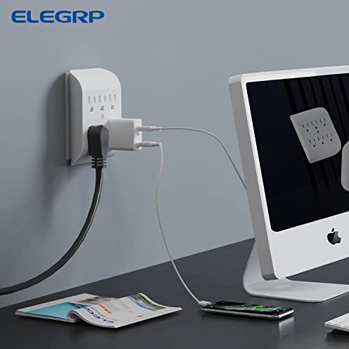 ELEGRP 6-Outlet Wall Extender with Grounded 3-Prong Tab - White, 1 Pack