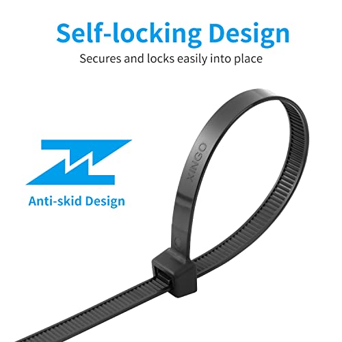 XINGO Heavy Duty Black 24 Inch Cable Ties 200lb Pack of 100 - UV Resistant