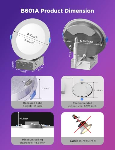 Govee 6 Inch Smart Recessed LED Downlights 1100 Lumens, 4 Pack