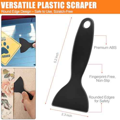 4 Pack Razor Blade Scraper, Premium Cleaning Scraper Tool with 50 PCS Metal & Plastic Razor Blades, Multi-Purpose Glass Scraper for Windows, Sticker, Decals, Cooktop, Paint Removal (Orange)