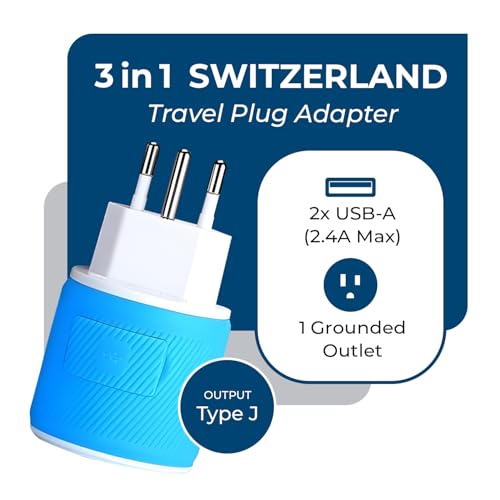 OREI Type J Travel Adapter with 2 USB Ports – US to Switzerland, Liechtenstein