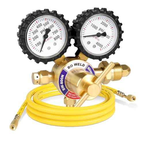 BO WELD Nitrogen Regulator with 0-800 PSI, CGA580 Inlet Connection and 1/4'' Male Flare Outlet Connection Gauges£¬Nitrogen Tank Regulator with 5Ft Refrigeration Hose