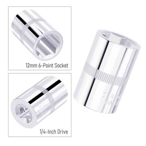 4PCS 12mm Shallow Socket, 1/4 Inch Drive, 6-Point, Metric, Heat Treated CR-V Steel Short Sockets, Full Polishing, 1 Inch Length