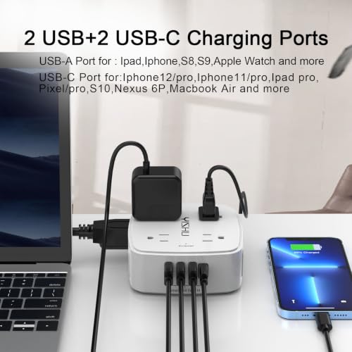 YISHU White 6Ft Surge Protector Power Strip with 8 Outlets & 4 USB Ports