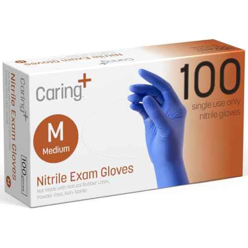 Caring Nitrile Exam Gloves, Blue, Powder-Free, Disposable Gloves for Medical Care, First Aid, Cleaning, Food Prep