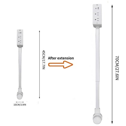 180° Swivel Wall Outlet Extender Stick with 2 AC Plugs & USB-A/USB-C, Extendable Rotating Power Socket Expander (22-34 Inch) for Behind Couches, Furniture - Electrical Plug Extension (1pc)
