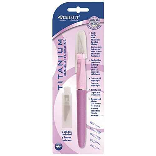 Westcott Titanium Bonded Hobby Knife, 5 Assorted Blades, Purple, 15154, 8.5 x 0.6 x 2.5 inches