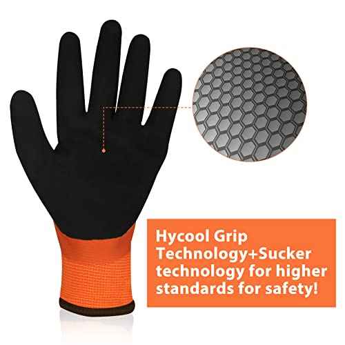 Waterproof Work Gloves for Men and Women, Hycool Thermal Insulated Freezer Rubber Coated Gloves,Super Grip L6201