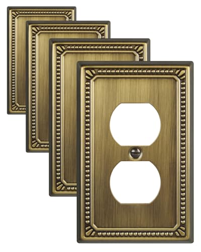 ZILLSEA Antique Brass Duplex Outlet Cover Plate 4-Pack - Sturdy Metal Wall Plates
