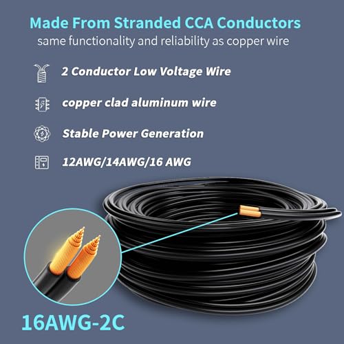 Energeaster 250FT 16/2 Low Voltage Landscape Wire Black, 16 AWG Cable