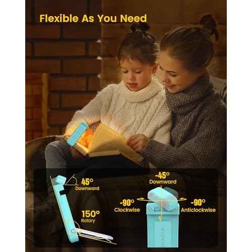 Glocusent USB Rechargeable Book Light for Reading in Bed, Portable Clip-on LED Reading Light, 3 Amber Colors & 5 Brightness Dimmable, Compact & Long Lasting, Perfect for Book Lovers, Kids