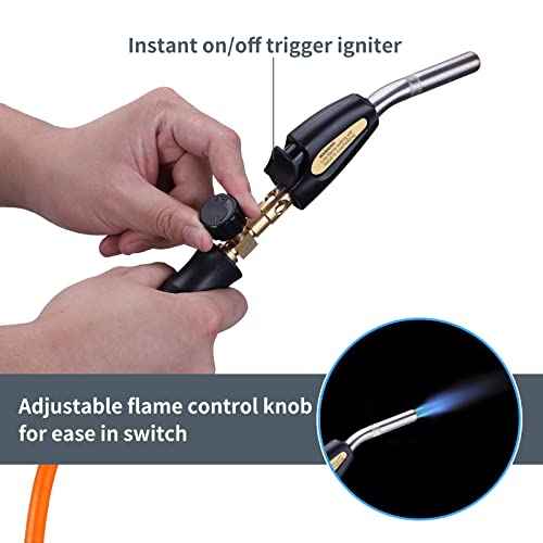 Propane Torch Hose Kit, Mapp Gas Torch Heat 3600¢µ Map Gas Torch Kit Trigger Start & Flame Adjustment, Soldering Welding Torch Fuel by MAPP, Map/Pro,Propane(Includes Cylinder Clip)