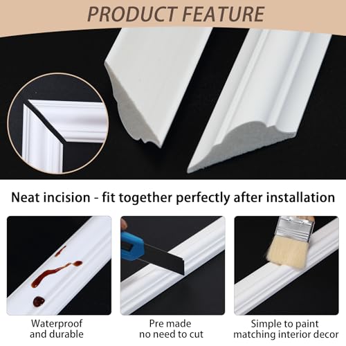 Gaahing 6 Sets Premade Accent Wall Molding Kit, Pre-Cut Wainscoting Panels, Ready to Assemble Chair Rail Moulding for Interior Decoration