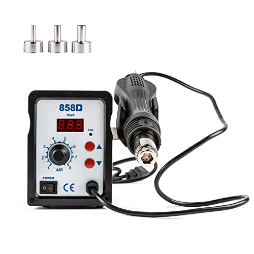CREWORKS 858D Rework Station, 110V SMD Soldering Rework Station with Hot Air Heat Gun Set, LED Digital Temperature Display Screen Electric Desoldering Welding Iron Kit for Electronics Repairing
