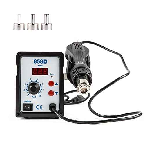 CREWORKS 858D Rework Station, 110V SMD Soldering Rework Station with Hot Air Heat Gun Set, LED Digital Temperature Display Screen Electric Desoldering Welding Iron Kit for Electronics Repairing