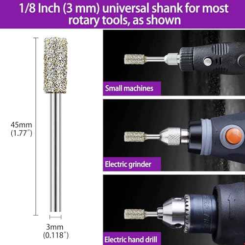 12PCS Diamond Grinding Bit Compatible with Dremel, Stone Carving Set with 50Grit Diamond Coated Bits Polishing Kit with 1/8" (3mm) Shank Rotary Tools Accessories for Stone Rocks Jewelry Glass Ceramics