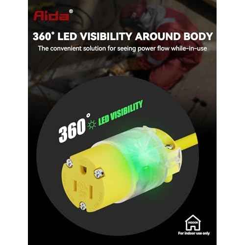 AIDA Lighted Plug and Connector Set, Straight Blade Cord End Replacement, 15 Amp 125Volt, NEMA 5-15P & NEMA 5-15R, 2 Pole 3Wire Grounding, Yellow, 5 Set