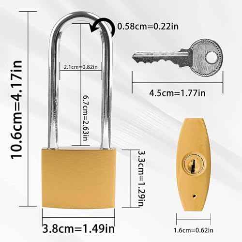 Key Locks, Shackle Length 2.63in, Long Shackle Padlocks with Keys, Gym Locker Padlocks, High Security Padlock, for Indoor, Gate, Garage