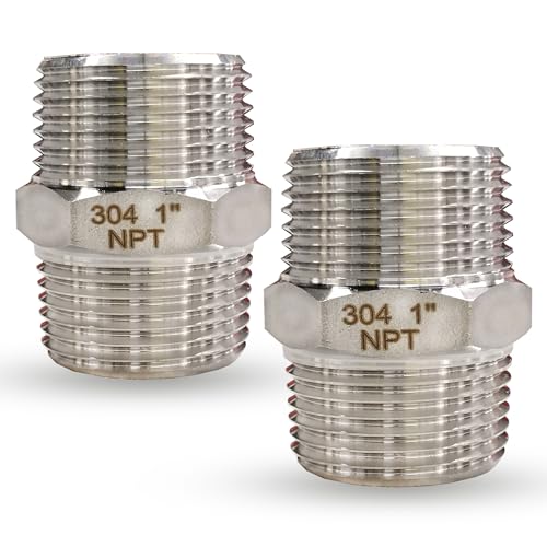 feyadaper 1 Inch Male Hex Nipple Pipe Fittings 304 Stainless Steel, 2pcs - NPT Threaded Connectors for Plumbing & Gas