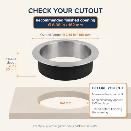 Alonsoo 6.38 in Round Countertop Trash Chute Grommet - Noise-Reducing, 304 Stainless
